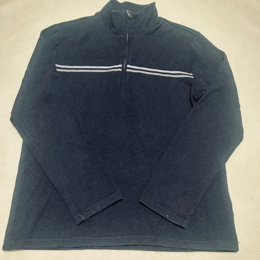 Banana Republic Mens 1/4 Zip Pullover Sweater Black Large Cotton Relaxed Fit
